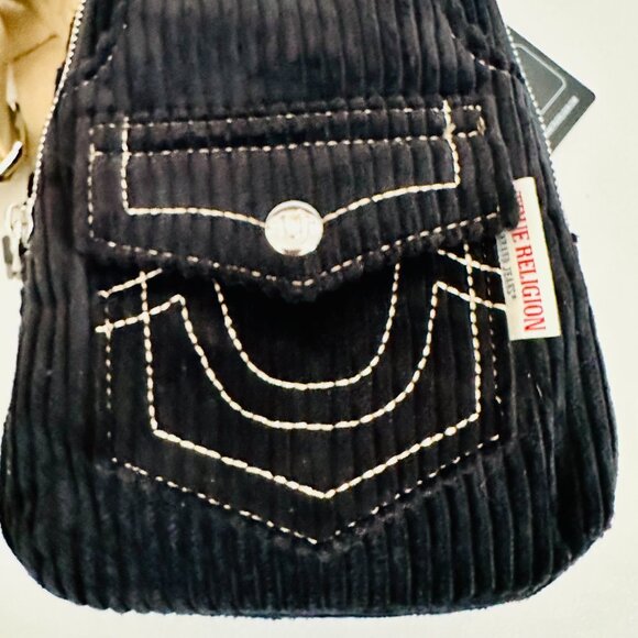 TRUE RELIGION CORDUROY SOFT SLING BACKPACK BAG BLACK WITH CONTRAST TRIM UNISEX main image 8